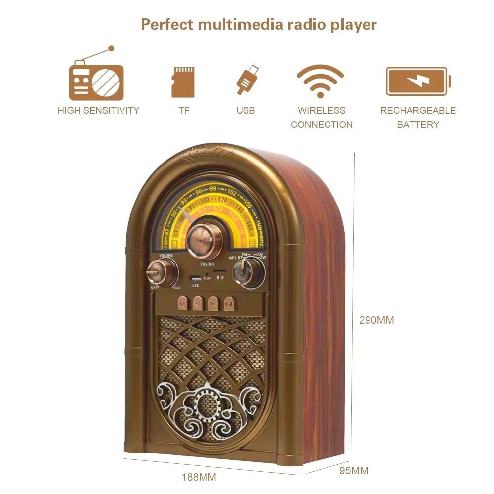 Audio Music Apple - R-1950BT Retro przenośny akumulator FM/AM/SW radio