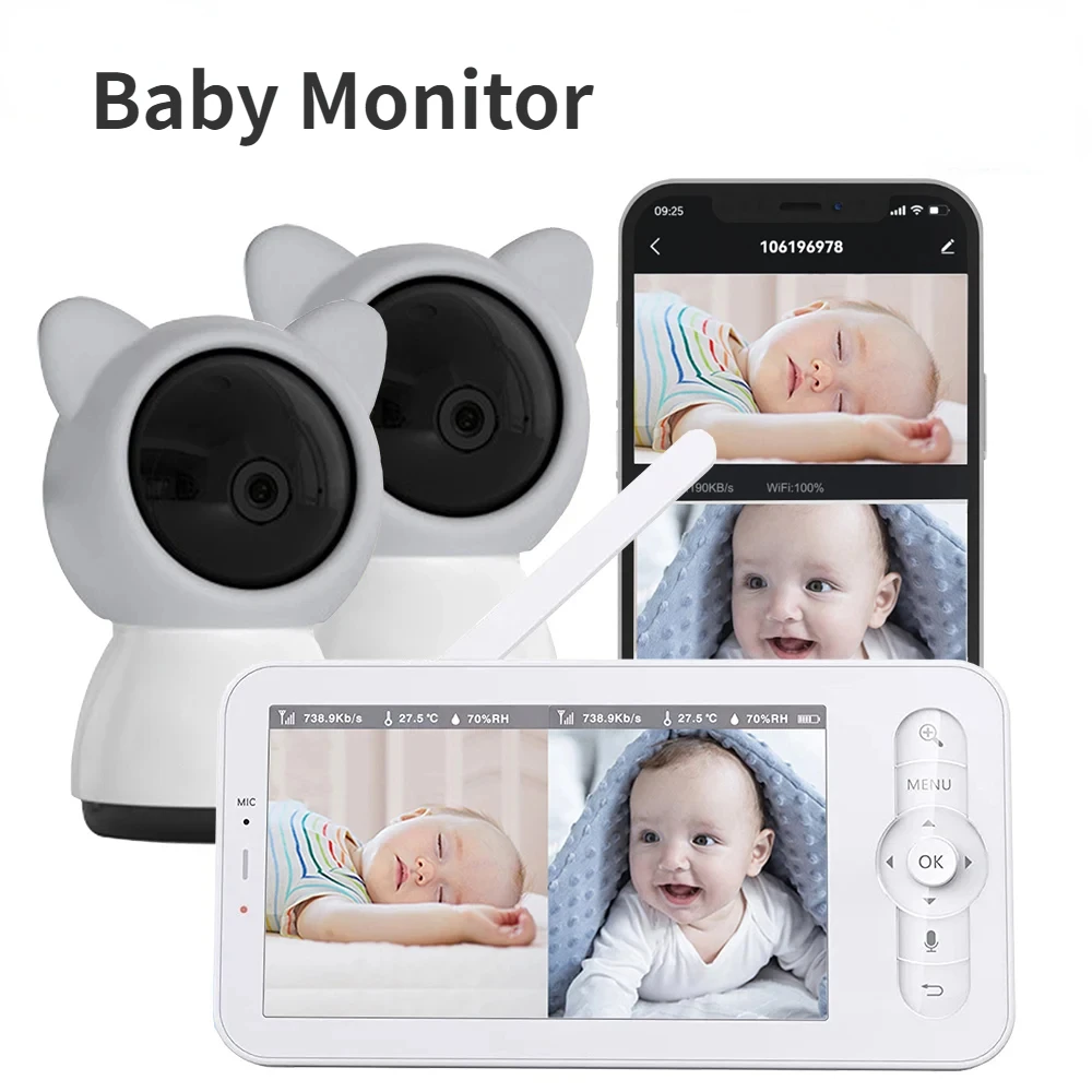 Audio Detect Music - Niania HD 5-calowy LCD Dwukierunkowa rozmowa